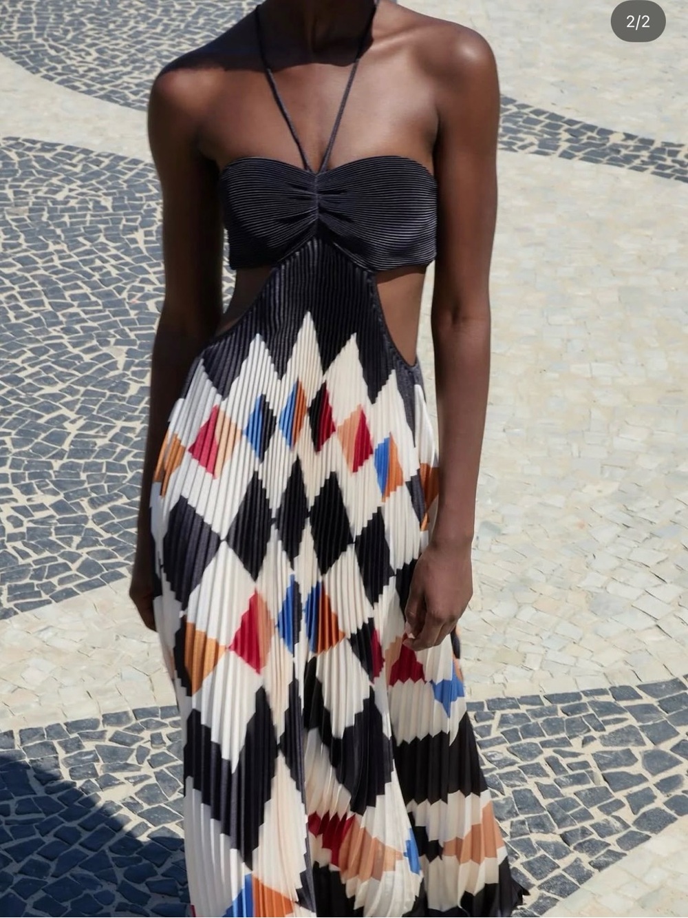 FARM Rio Black Bandeau Maxi Dress with Multicolor Diamond Print - Picture 3 of 5